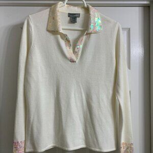 Designers Originals Retro Women's Off-White Sweater with Sequins, Size Medium
